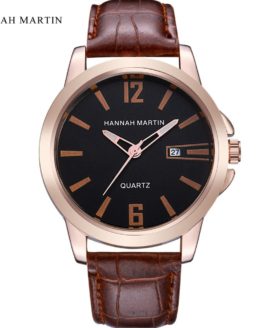 Mens Watches Luxury Hannah Martin Leather Strap Casual Quartz Watch