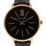 Anne Klein Women's Rose Gold-Tone and Black Leather Strap Watch