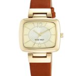 Nine West Women's Gold-Tone and Brown Strap Watch