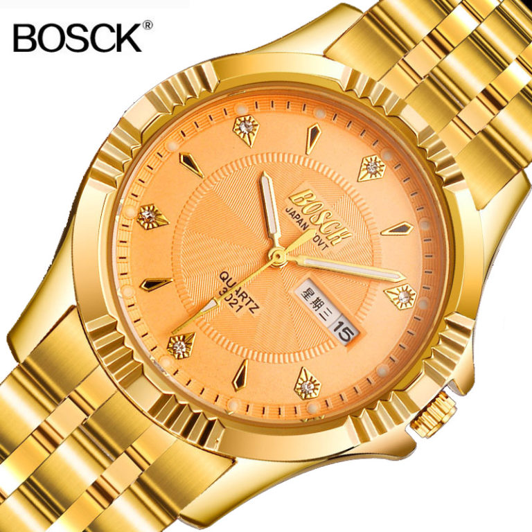 BOSCK Top Brand Gold Full Stainless Steel Role Luxury Watch Men Golden Band Quartz Wrist Watch Mens Famous Brand Male Clock 2017 BOSCK Top Brand Gold Full Stainless Steel Role Luxury Watch