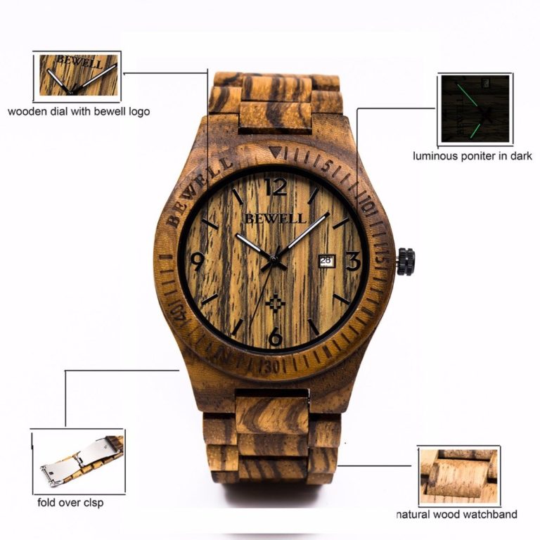 Casual BEWELL Wooden Watch For Men's Luminous Quartz Wrist Watches With Calendar Fashion & Luxury Moment Relogio Masculino 086B 2 Casual BEWELL Wooden Watch For Men's Luminous Quartz Wrist Watches