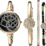 Anne Klein Women's Swarovski Crystal Accented Gold-Tone Bangle Watch