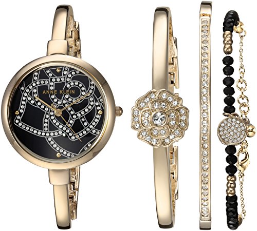 Anne Klein Women's Swarovski Crystal Accented Gold-Tone Bangle Watch