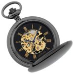 Gotham Men's Silver-Jewel Mechanical Double Hunter Pocket Watch