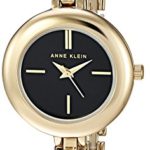 Anne Klein Women's Gold-Tone and Black Leather Watch and Bracelet Set
