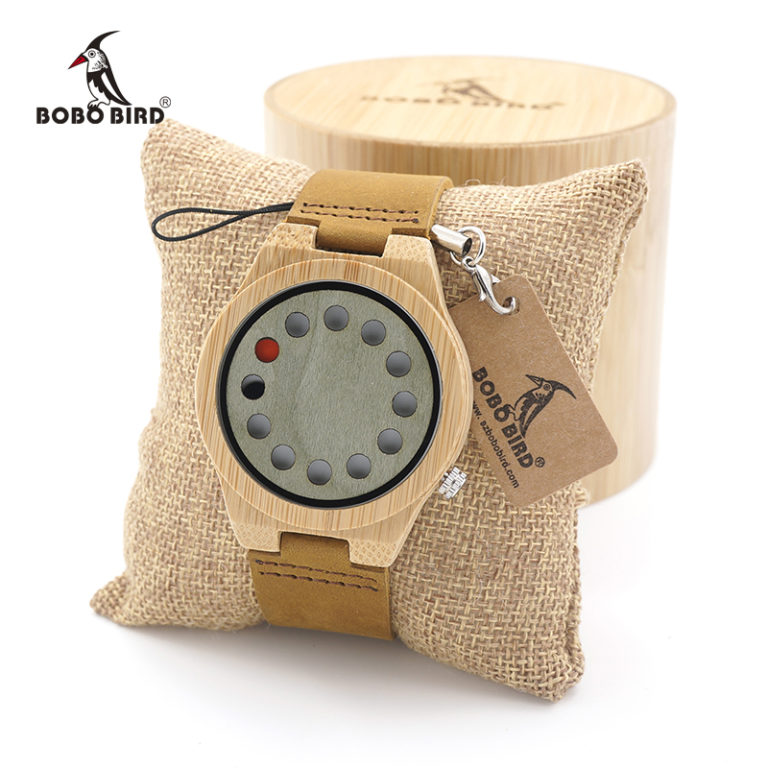 BOBO BIRD Men's Wood Bamboo Wristwatch 12 Holes Design Men Top Brand Wooden Wrist Watches in wood Box BOBO BIRD Men's Wood Bamboo Wristwatch 12 Holes Design Men