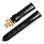 Luxury alligator leather watch strap with gold deployment buckle, displayed with repair tools and an elegant wooden gift box. 