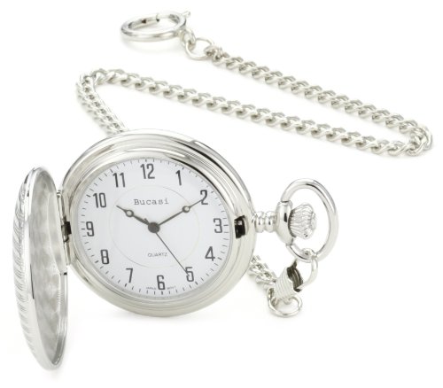 Bucasi Hunting Case Engravable Silver Gold Tone Chain Pocket Watch