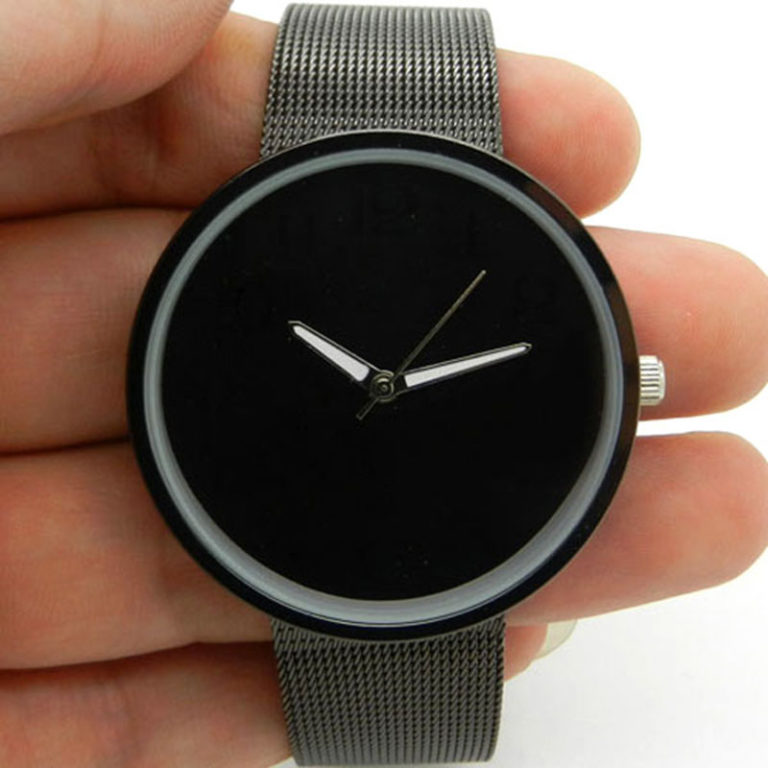 Black Metal Iron Net Web Mesh Band Fashion Simple Quartz Wrist Watch