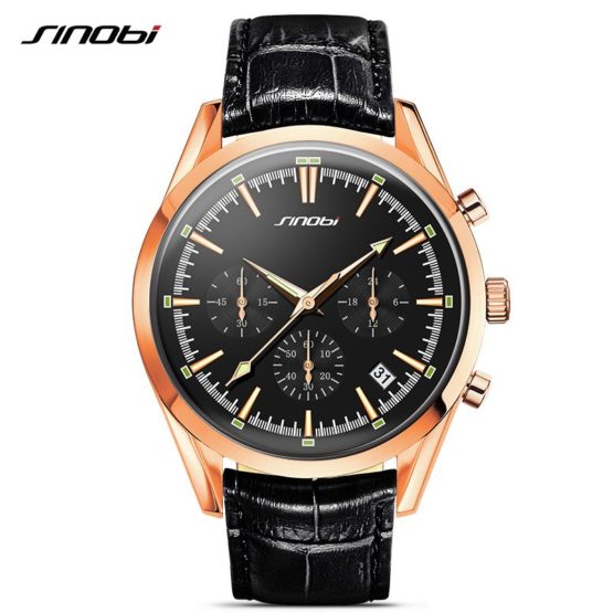 2017 SINOBI Military Spy Men Wrist Watches Chronograph leather watchband