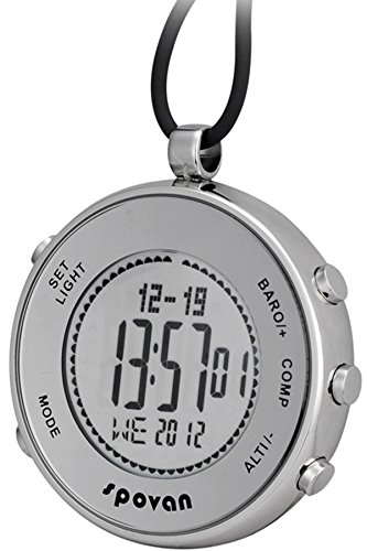 Spovan Silver Digital Pocket Watches Hiking Altimeter Barometer