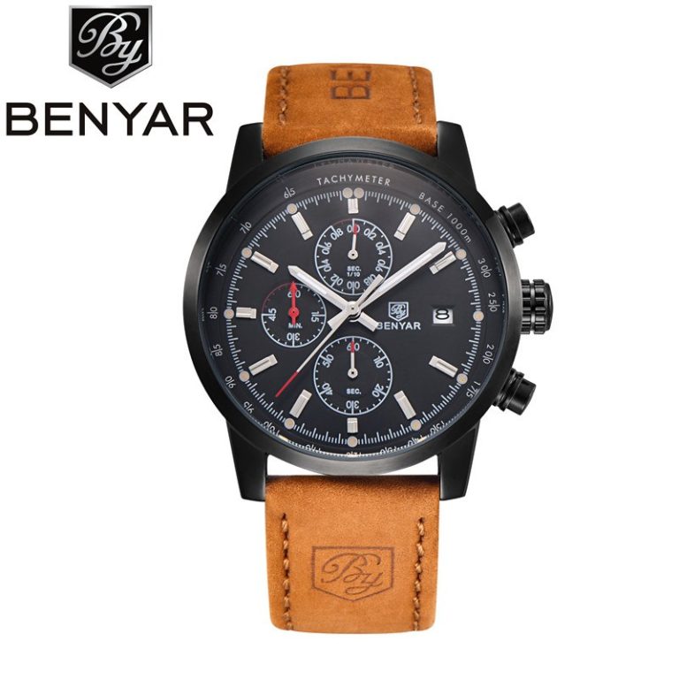 BENYAR Sport Men Watch Top Brand Luxury Men Leather Waterproof Chronograph Quartz Wrist Watch Male Military Clock BENYAR Sport Men Watch Top Brand Luxury Men Leather Watch