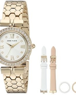 Anne Klein Women's Swarovski Crystal Accented Gold-Tone Bracelet Watch