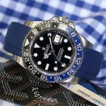 Everest Blue Curved End Rubber Watchband w/ Buckle
