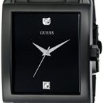 GUESS Men's Classic Black IP Rectangular Diamond Accented Watch