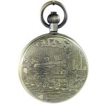 Retro Train Waterproof Pocket Watch with Self-Winding Automatic Skeleton Mechanical Movement, Bronze Finish, and Date Calendar.