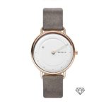 Skagen Women's Stainless Steel and Leather Watch with Sparkling Dial and Precious Stone Accents, Water-Resistant Design. 