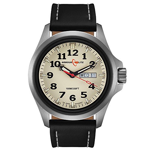 Armourlite Officer Series Stainless Steel Watch - Black Leather Band