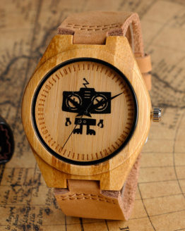 Cute Robot Designer Natural Wood Watch - Embrace Nature with Style