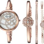 Anne Klein Women's Swarovski Crystal Accented Rose Gold-Tone Bangle Watch