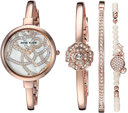 Anne Klein Women's Swarovski Crystal Accented Rose Gold-Tone Bangle Watch
