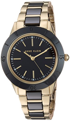 Anne Klein Women's Gold-Tone and Black Ceramic Bracelet Watch