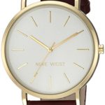 Nine West Women's Gold-Tone and Burgundy Strap Watch
