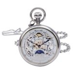 Regent Hills Vintage Brass Case Skeleton Pocket Watch with dual time display and Roman numerals. 