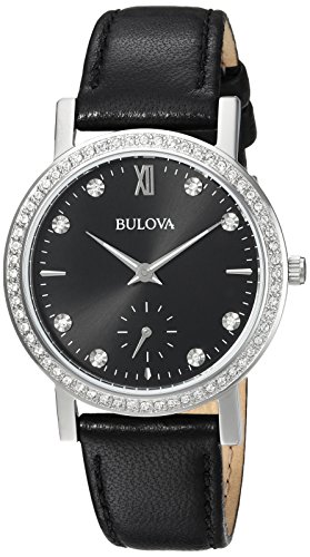 Bulova Women's Swarovski Crystal Black Strap Watch