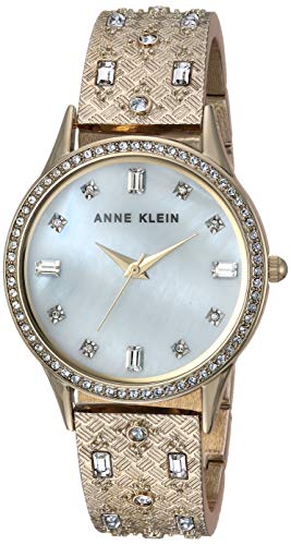 Anne Klein Women's Swarovski Crystal Accented Gold-Tone Textured Bangle Watch