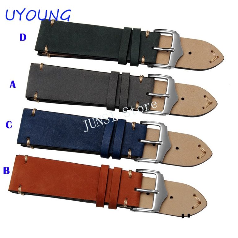 UYOUNG Watchband High Quality Scrub Genuine Leather Watch band 18mm 20mm 22mm Blue Orange For Mens Watch Accessories UYOUNG Watchband High Quality Scrub Genuine Leather Watch band