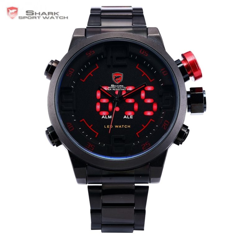 Gulper SHARK Sport Watch Digital LED Men Top Brand Luxury Black Red Calendar Steel Band Wrist Quartz Watches Reloj Hombre /SH105 1 Gulper SHARK Sport Watch Digital LED Men Top Brand Luxury Black Red