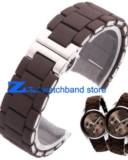 Rubber watchband Steel in Brown silica gel for man 23mm woman 20mm