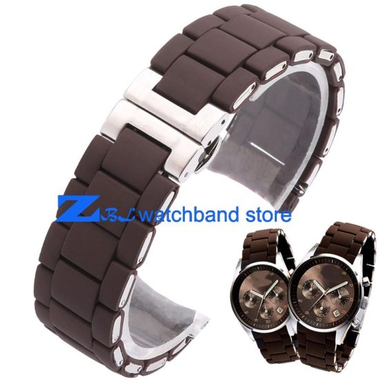 Rubber watchband Steel in Brown silica gel for man 23mm woman 20mm