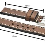 Thick Padded Stitched Genuine Oil Leather Watch Band - Brown - 22mm