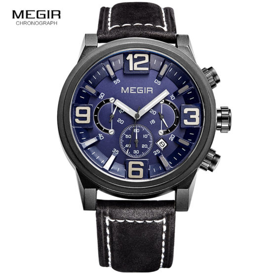 MEGIR new fashion casual quartz watch men large dial waterproof