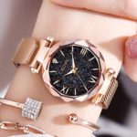 Starry Sky Magnetic Buckle Bracelet Watch for Women: This fashionable rose gold wristwatch
