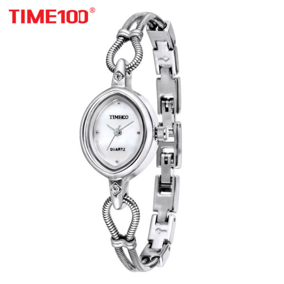 TIME100 Women Watches Silver Alloy Bracelet Shell Dial Ladies Waterproof