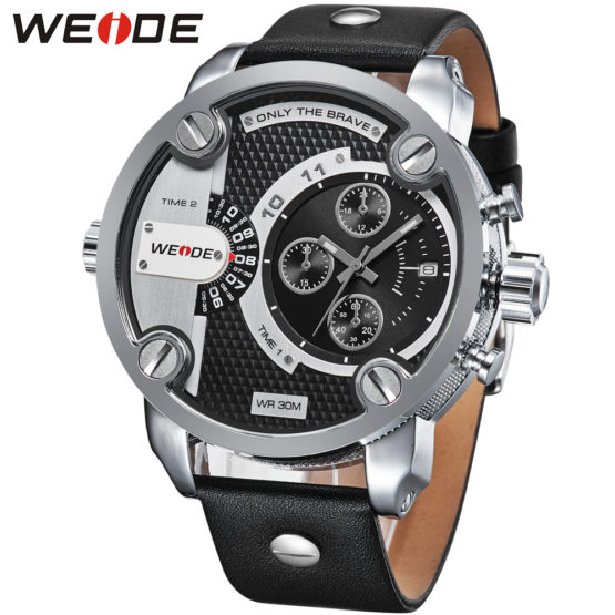 Weide sport men watch leather quartz luxury brand watch