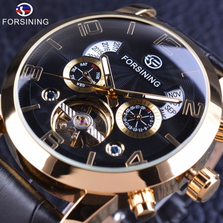 Forsining Golden Bezel Tourbillion Men Watch Fashion Self Winding Automatic Wrist Watch Male Clock Top Brand Mechanical Luxury Forsining Golden Bezel Tourbillion Men Watch Fashion Self Winding Automatic