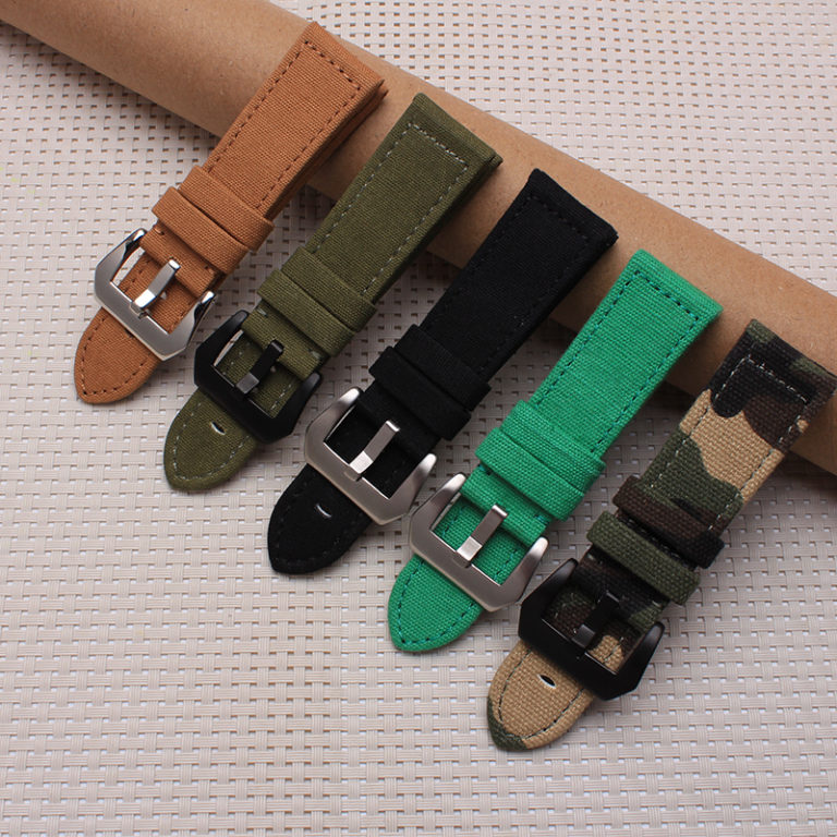 Quality Canvas and Leather Watchband 24mm watch band Camouflage Canvas watch Strap For Mens Quality Canvas and Leather Watchband 24mm watch band