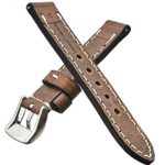 Thick Padded Stitched Genuine Oil Leather Watch Band - Brown - 22mm