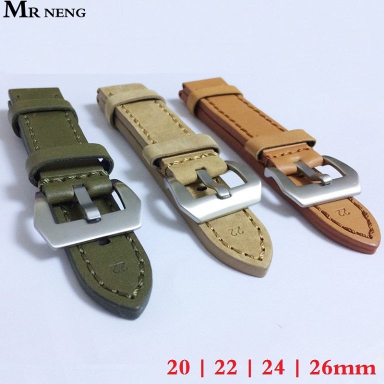 20mm 22mm 24mm 26mm Leather Watch Strap Watch Band Man Watch Straps Green Orange Beige with Stainless Steel Silver Buckle 1 20mm 22mm 24mm 26mm Leather Watch Strap Watch Band Man Watch