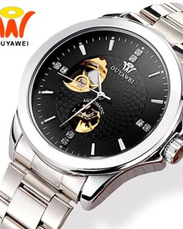 Men's Skeleton Automatic Self Winding Watches Men Ouyawei Fashion Classic Silver Automatic Mechanical Wrist Watch Horloges Manne