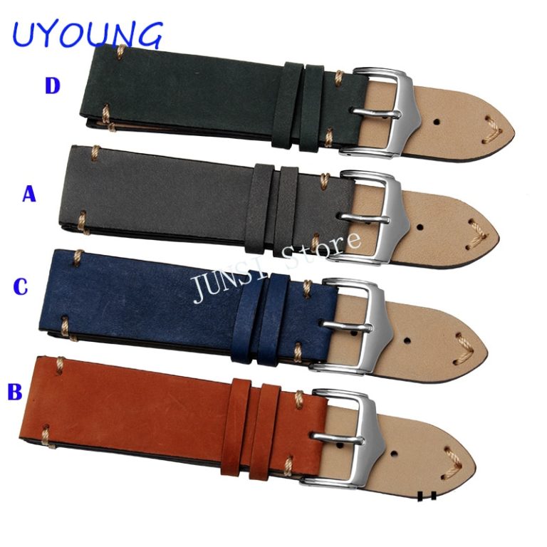 UYOUNG Watchband High Quality Scrub Genuine Leather Watch band 18mm 20mm 22mm Blue Orange For Mens Watch Accessories 1 UYOUNG Watchband High Quality Scrub Genuine Leather Watch band