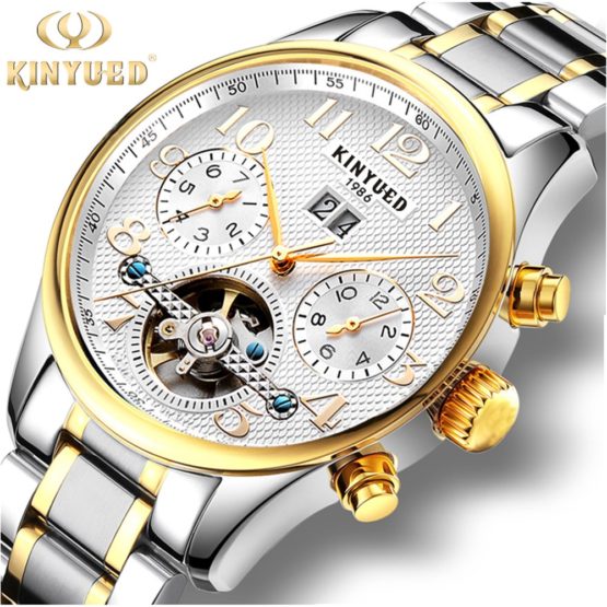 Kinyued Skeleton Tourbillon Mechanical Watch Automatic Men Stainless steel