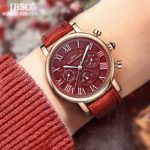 IBSO Vintage Red Leather Watches Women Luxury Brand Calendar