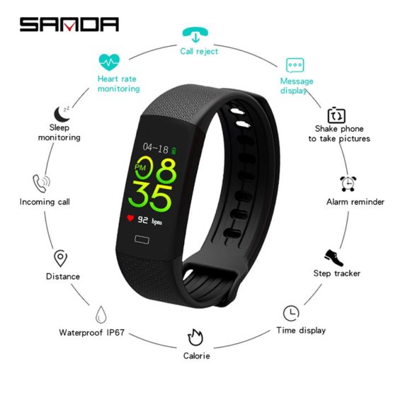 SANDA F1 Smart Watch IP67 Waterproof Heart Rate Monitor Blood Pressure