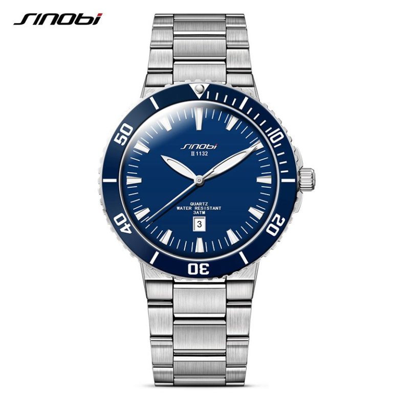 SINOBI Stainless Steel Men Watches Quartz Movement Luminous Hands Watch