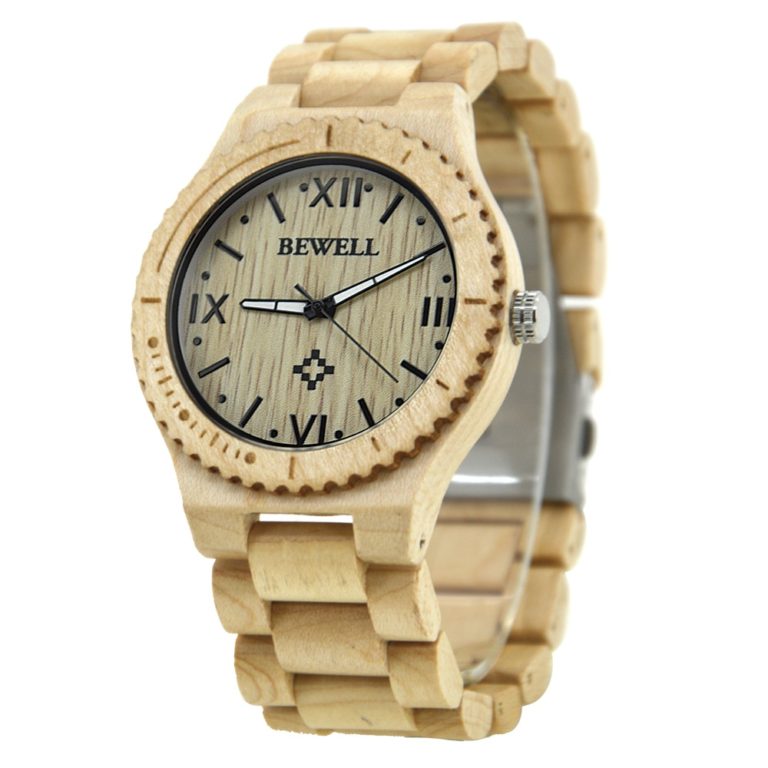 BEWELL Wood Men Quartz Wrist Watches With Roman Numerals Luminous Glow Pointer White Black Face Free Shipping From 065A 1 BEWELL Wood Men Quartz Wrist Watches With Roman Numerals